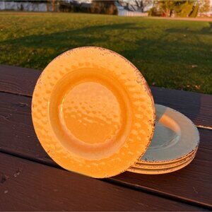 William Sonoma Rustic Yellow Salad Plates 8" Set Of 4 Vintage Distressed Look Du